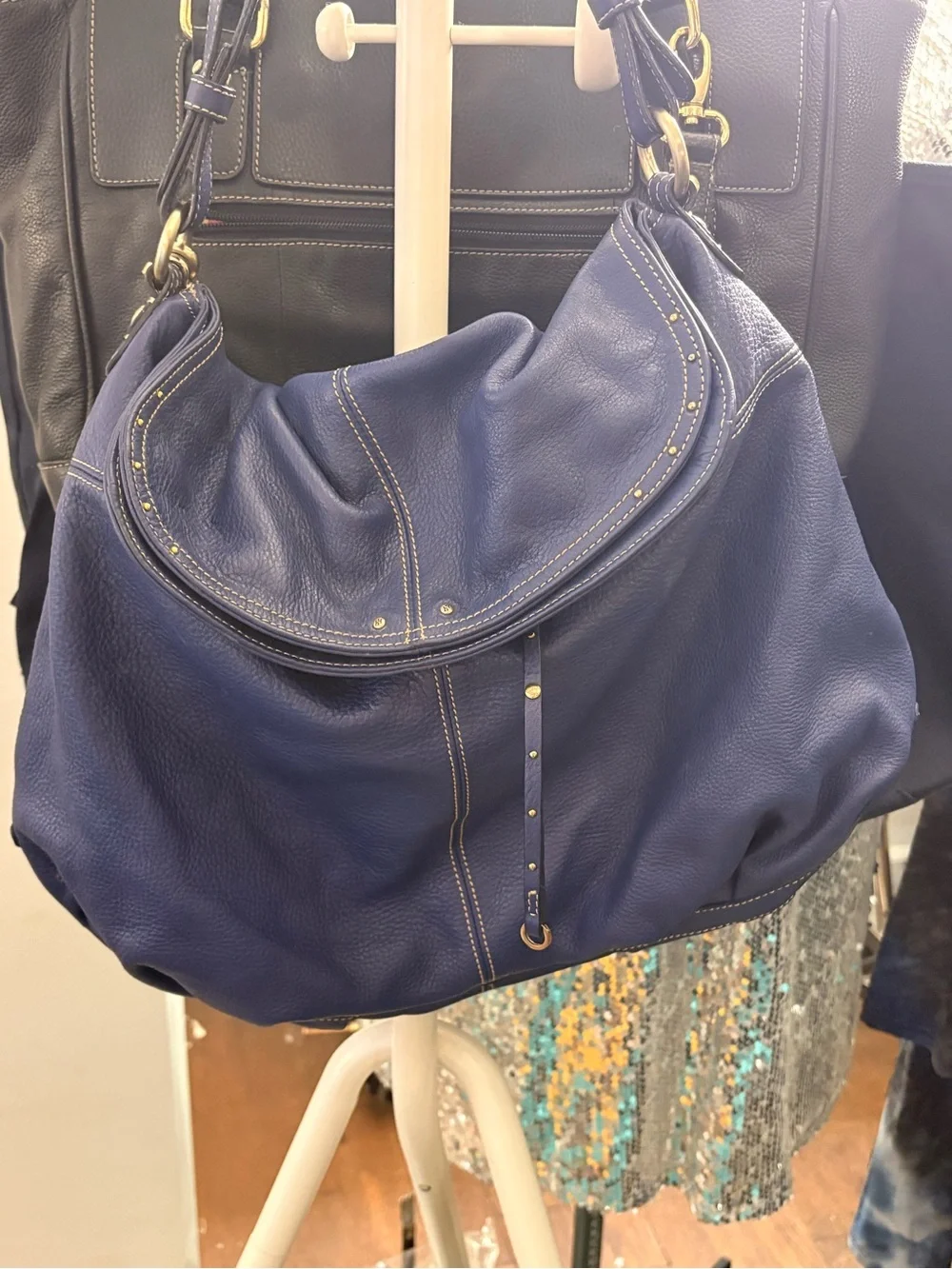 Hayden-Harnett Ana Cobalt Blue Pebbled Leather Oversized Hobo Bag Y2K